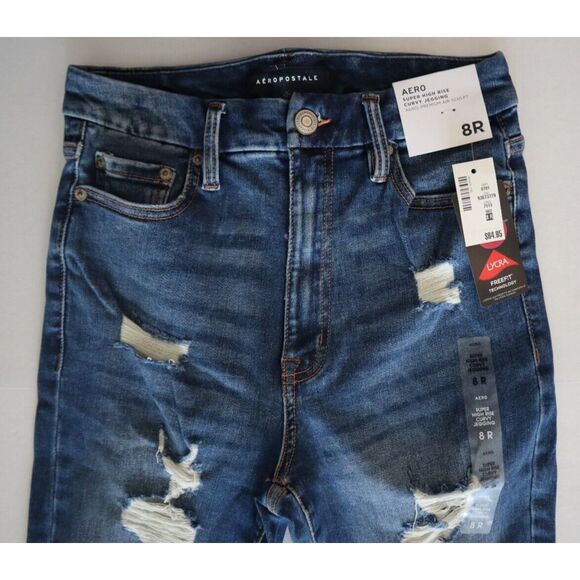 Aéropostale Women Sz 8R Blue Distressed Super High Rise Curvy Denim Jeggings - Picture 6 of 9